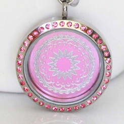 Pink Bejeweled Locket and Plate Set